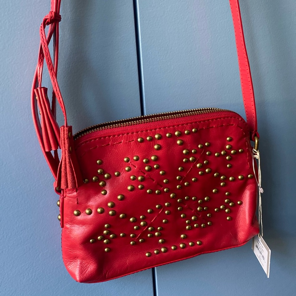 Genuine leather studded crossbody